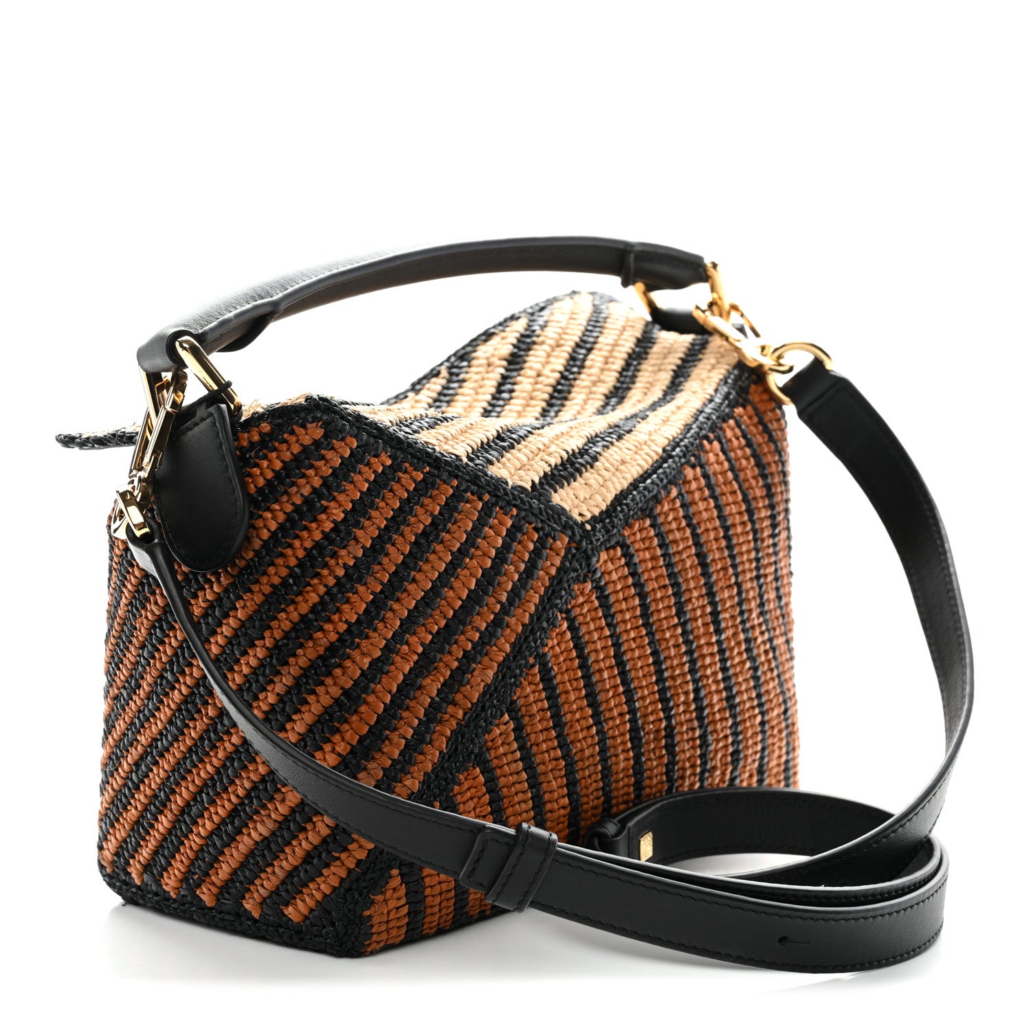 Loewe Calfskin Raffia Small Puzzle Edge Bag Natural Honey Gold 3 of 10
