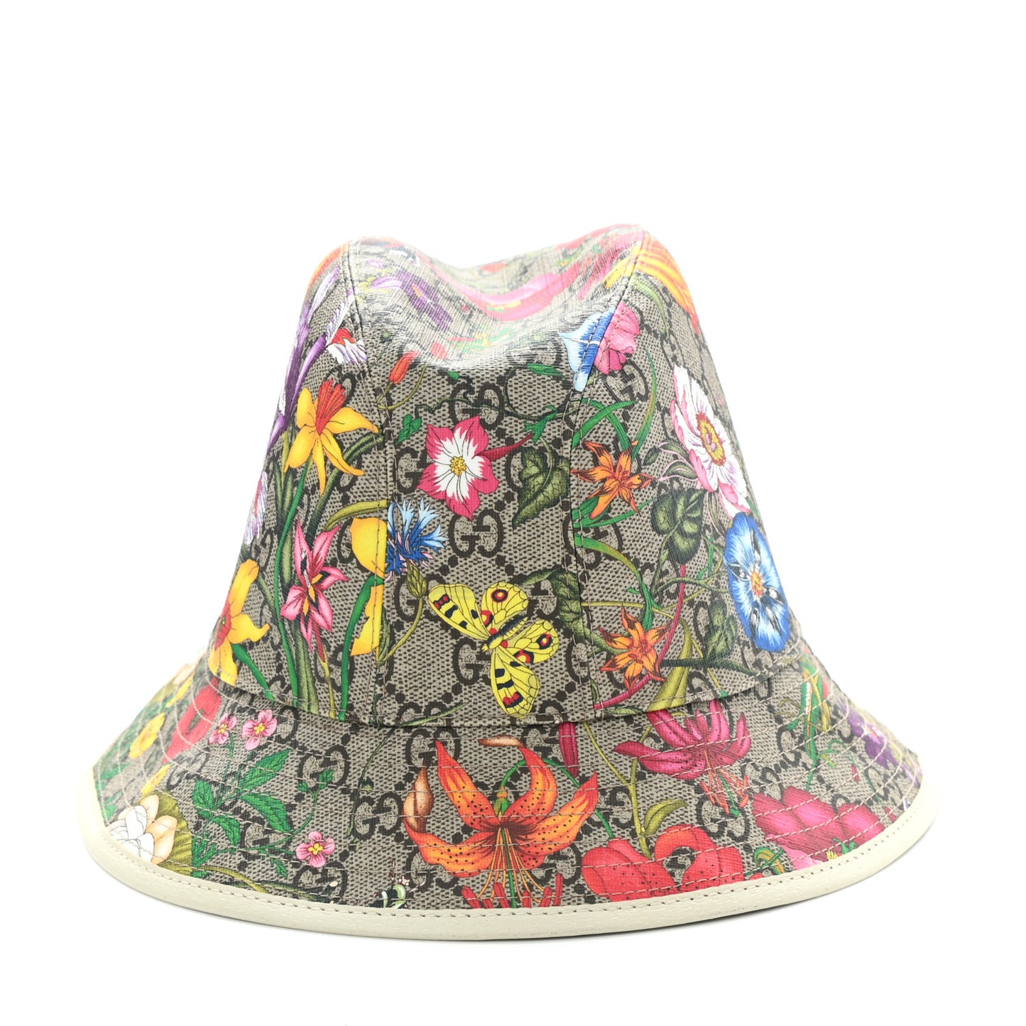 GG Supreme Monogram Flora Bucket Hat 56 White
