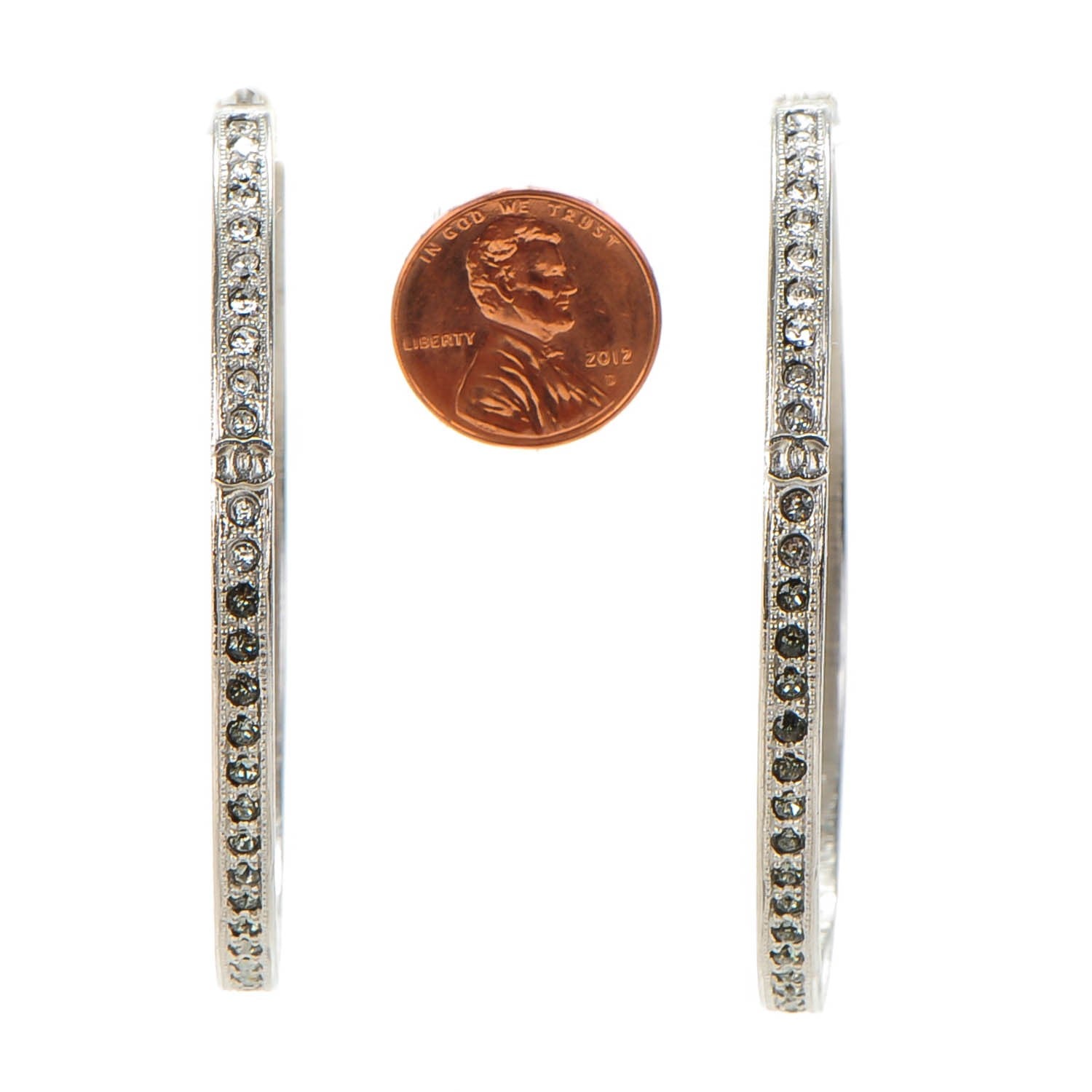 Chanel Crystal CC Hoop Earrings Grey Silver 2 of 8