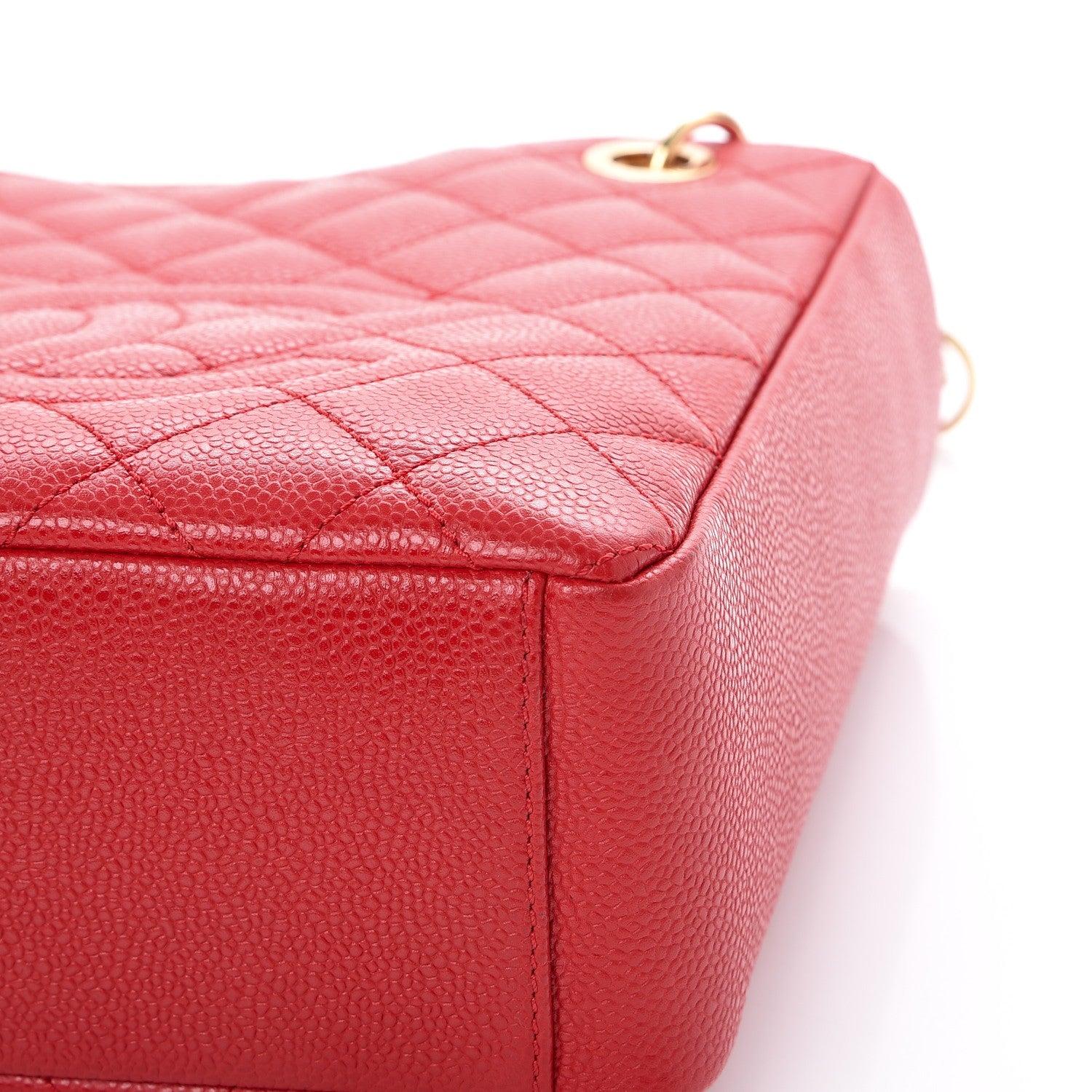 Chanel Caviar Quilted Petit Shopping Tote PST Red 9 of 10