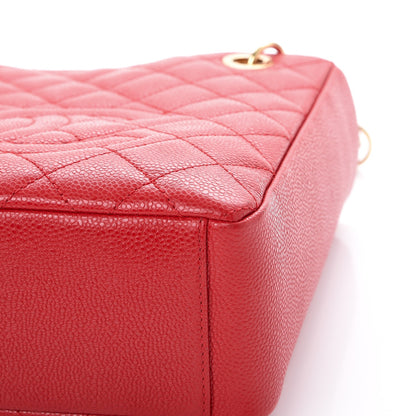 Chanel Caviar Quilted Petit Shopping Tote PST Red 9 of 10
