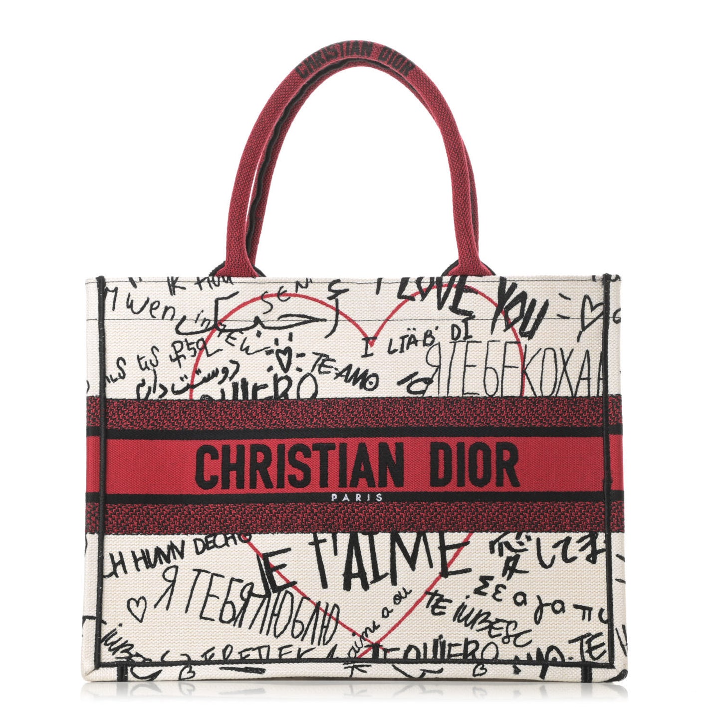 Canvas Embroidered Medium Dioramour Graffiti Book Tote Latte Multicolor