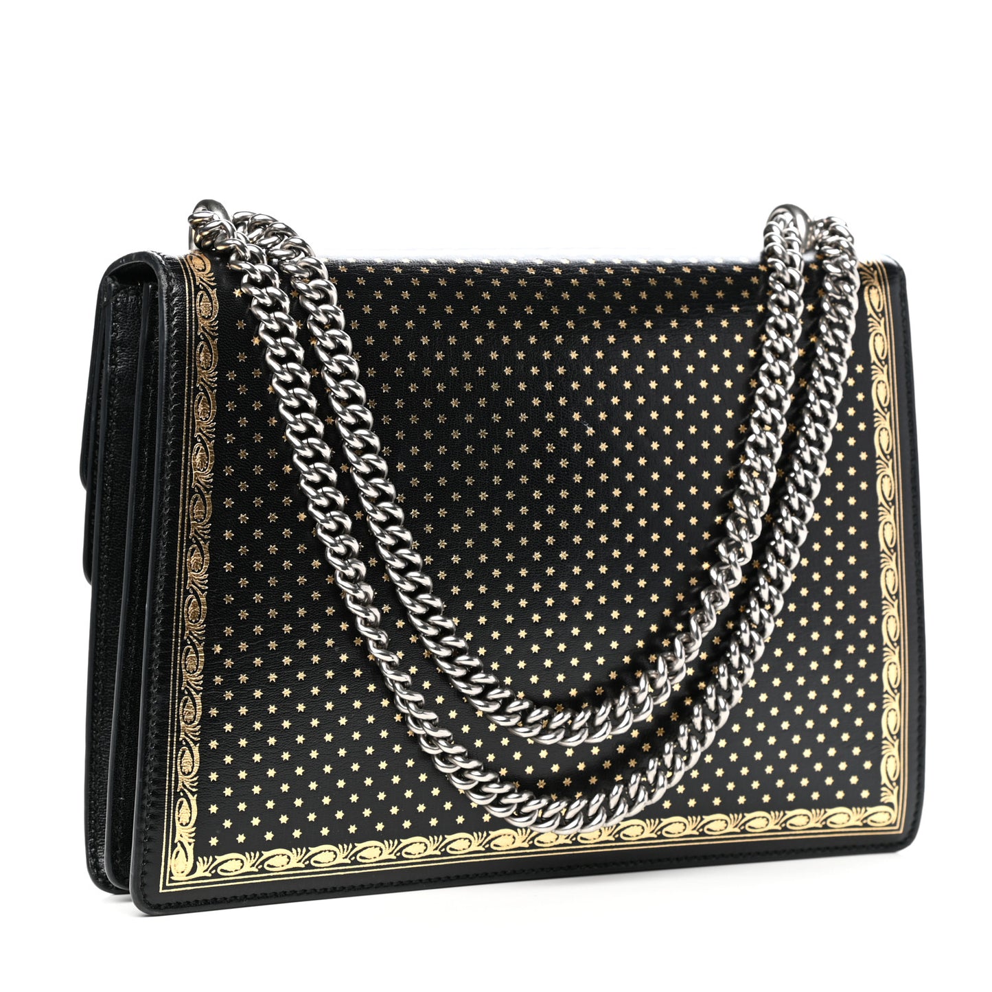 X SEGA Calfskin GUCCY Stars Medium Dionysus Shoulder Bag Black Gold