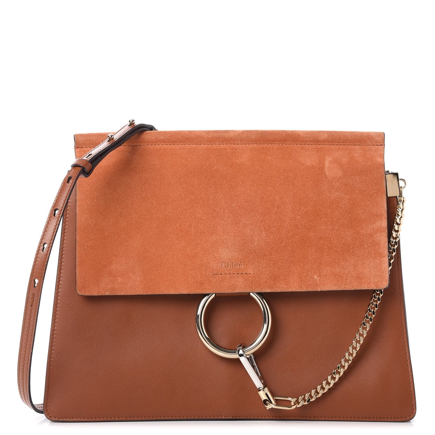 Suede Calfskin Medium Faye Shoulder Bag Tobacco