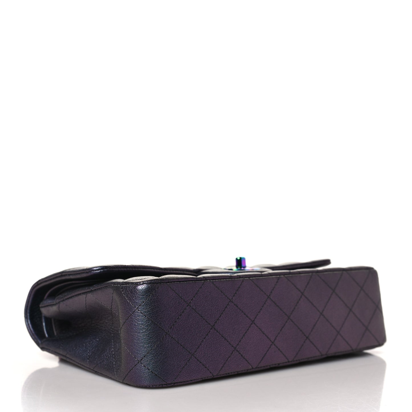 Iridescent Goatskin Quilted Medium Double Flap Purple