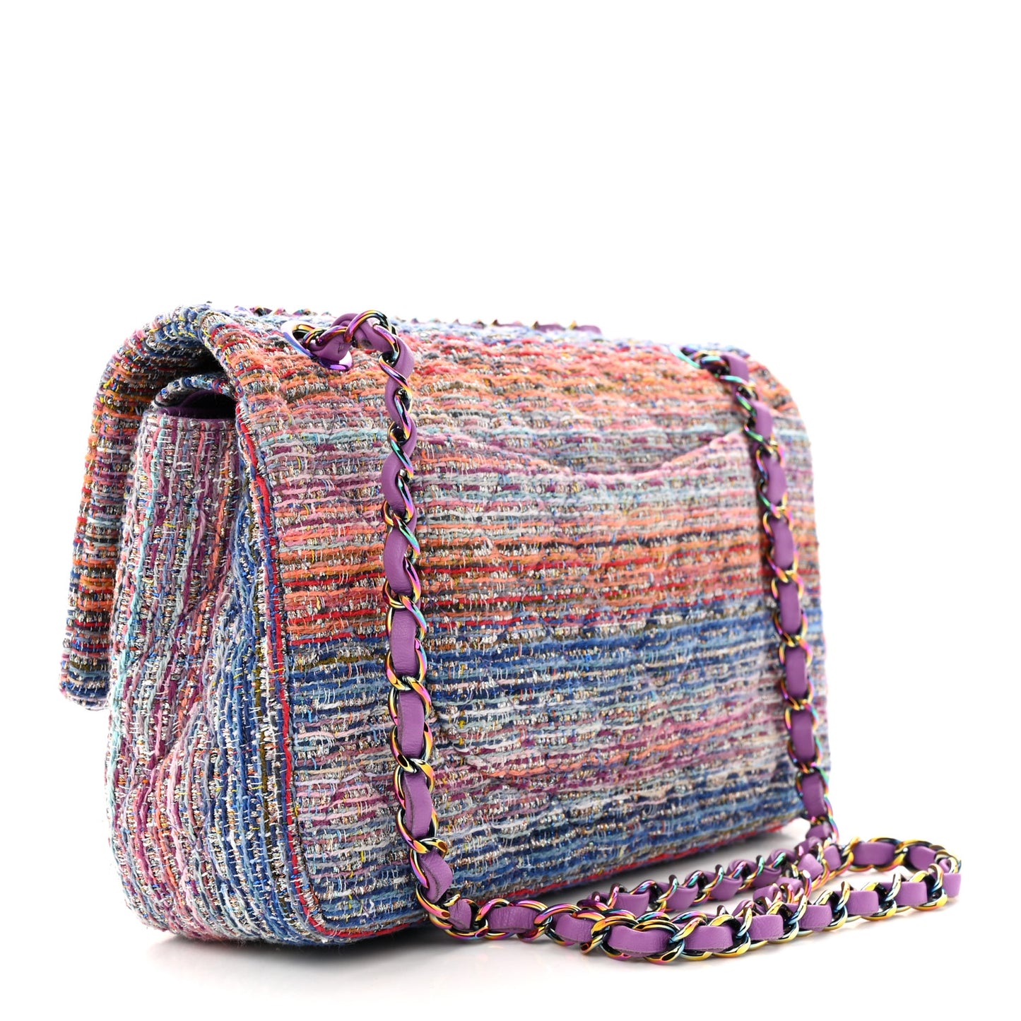 Tweed Quilted Medium Double Flap Blue Pink Orange