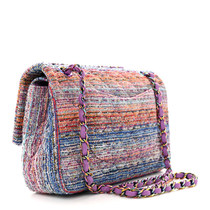 Chanel Tweed Quilted Medium Double Flap Blue Pink Orange 3 of 11