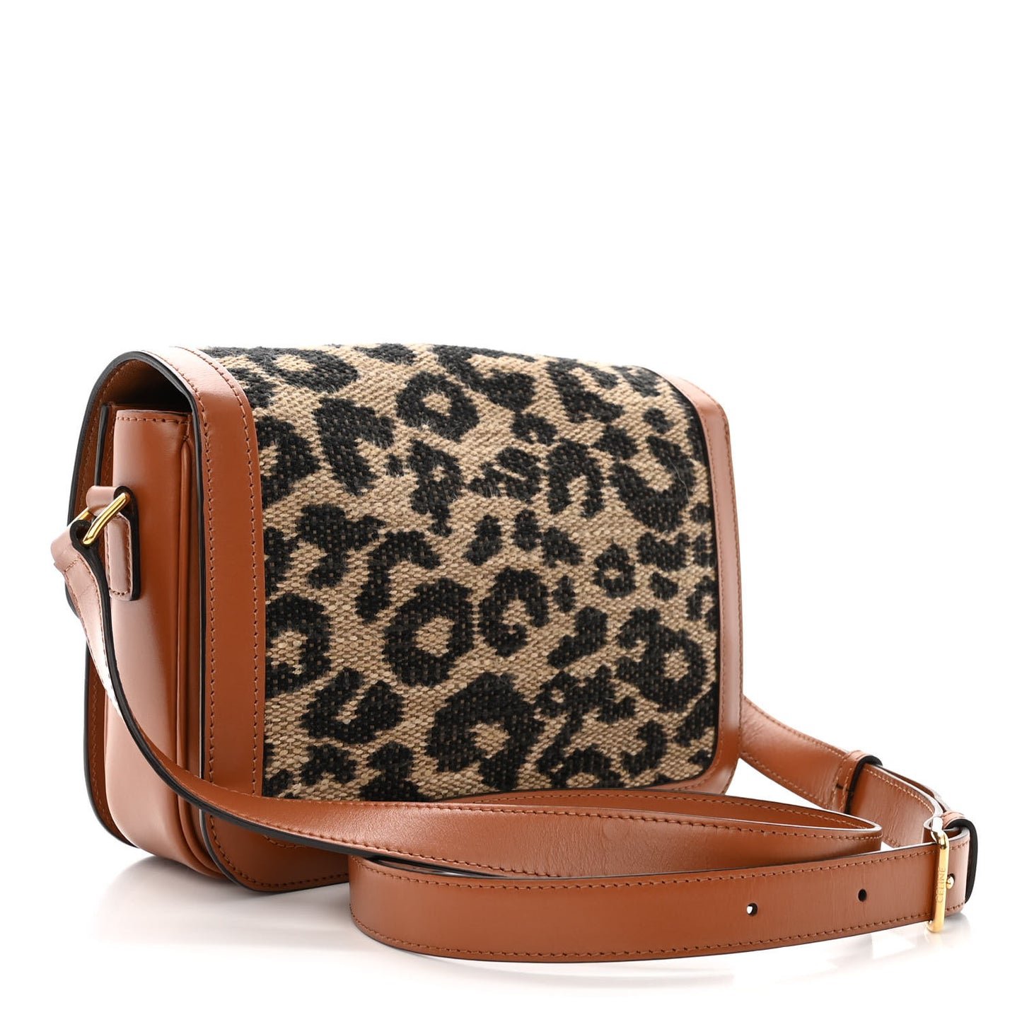 Natural Calfskin Leopard Print Triomphe Jacquard Canvas Medium Triomphe Bag Natural Tan
