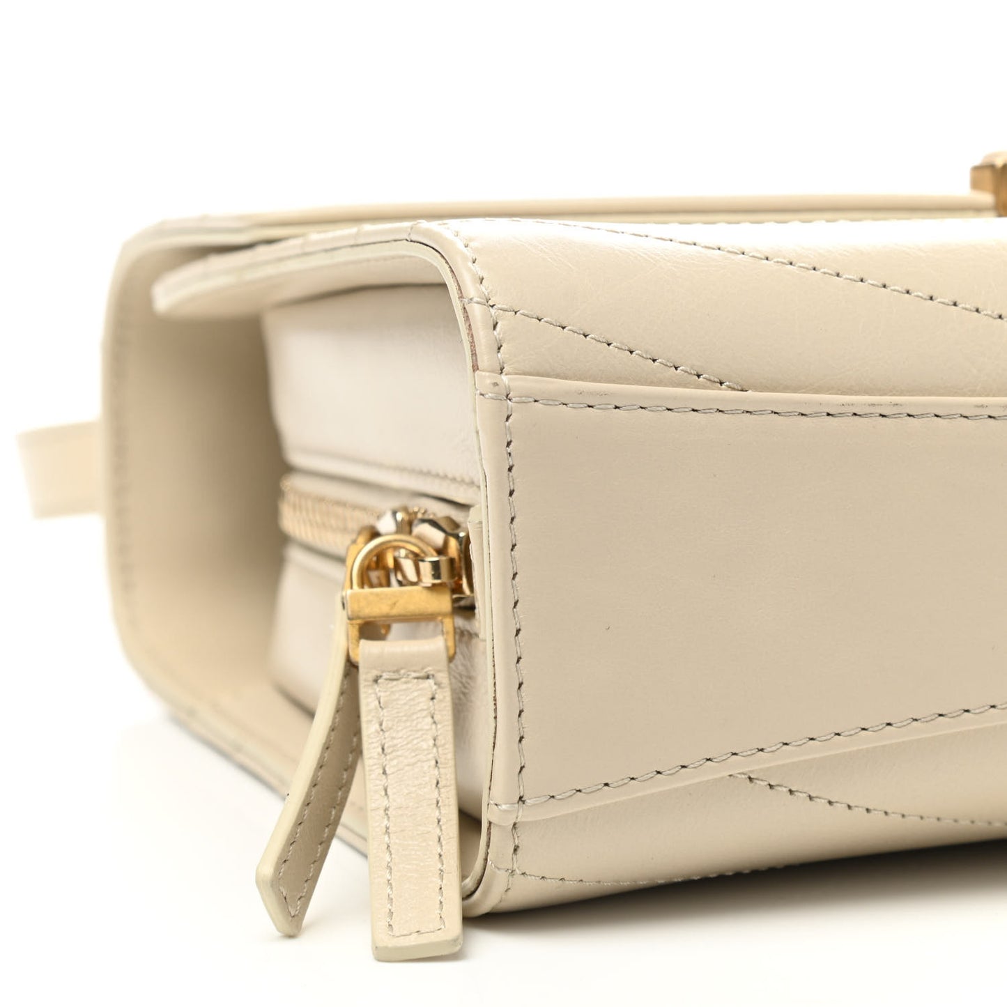Calfskin Chevron Quilted Medal Flap Beige