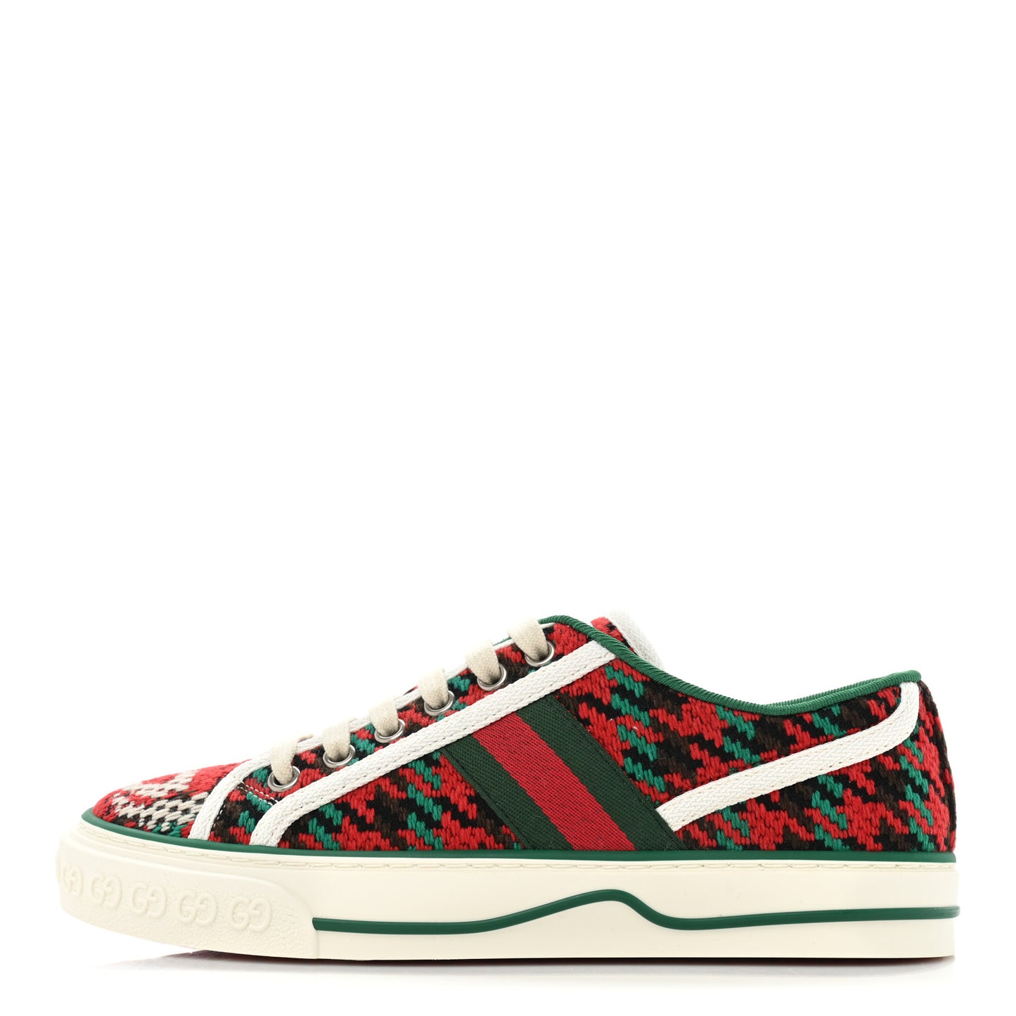 Cotton Wool Web Houndstooth Interlocking G Womens 1977 Tennis Sneakers 35 Red Green