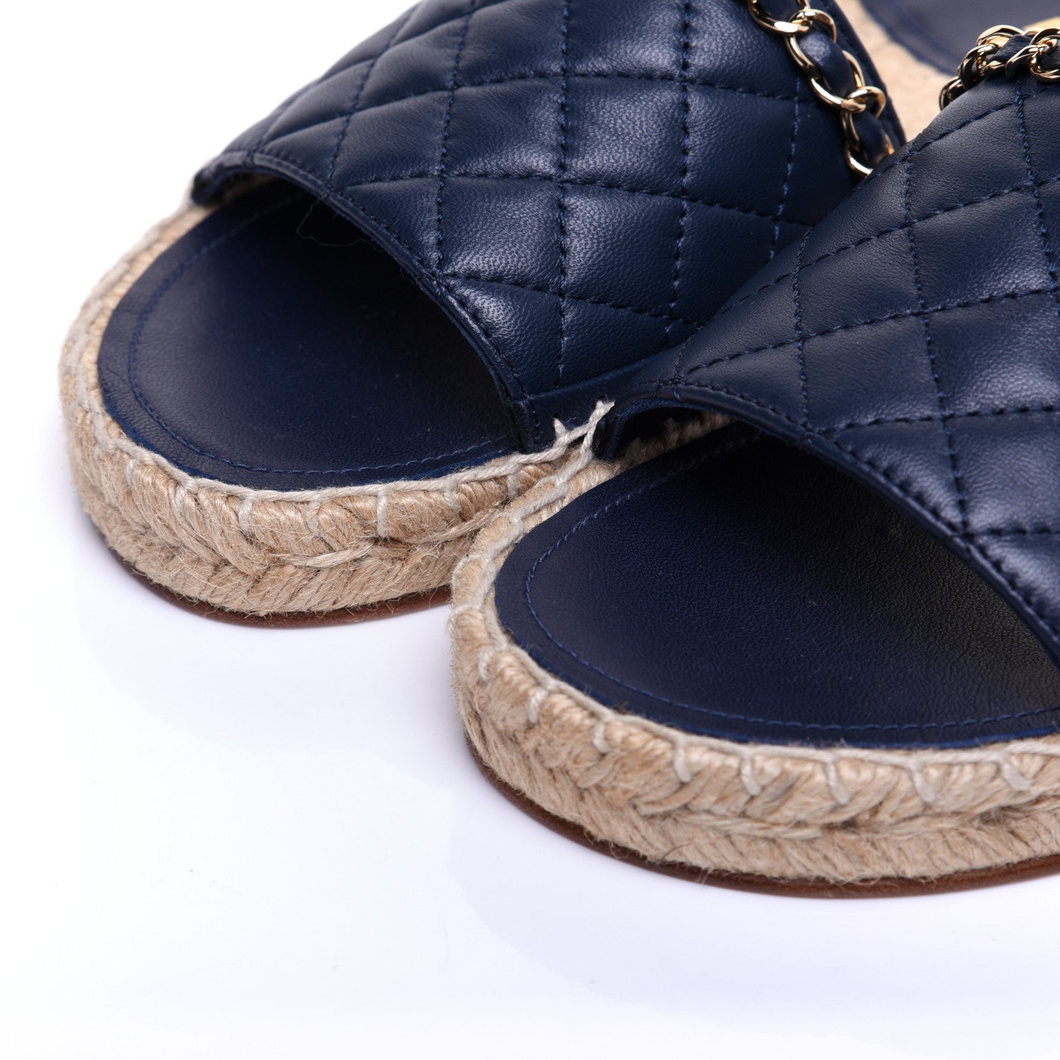Chanel Lambskin Quilted CC Espadrille Slip On Sandals 37 Navy 6 of 12