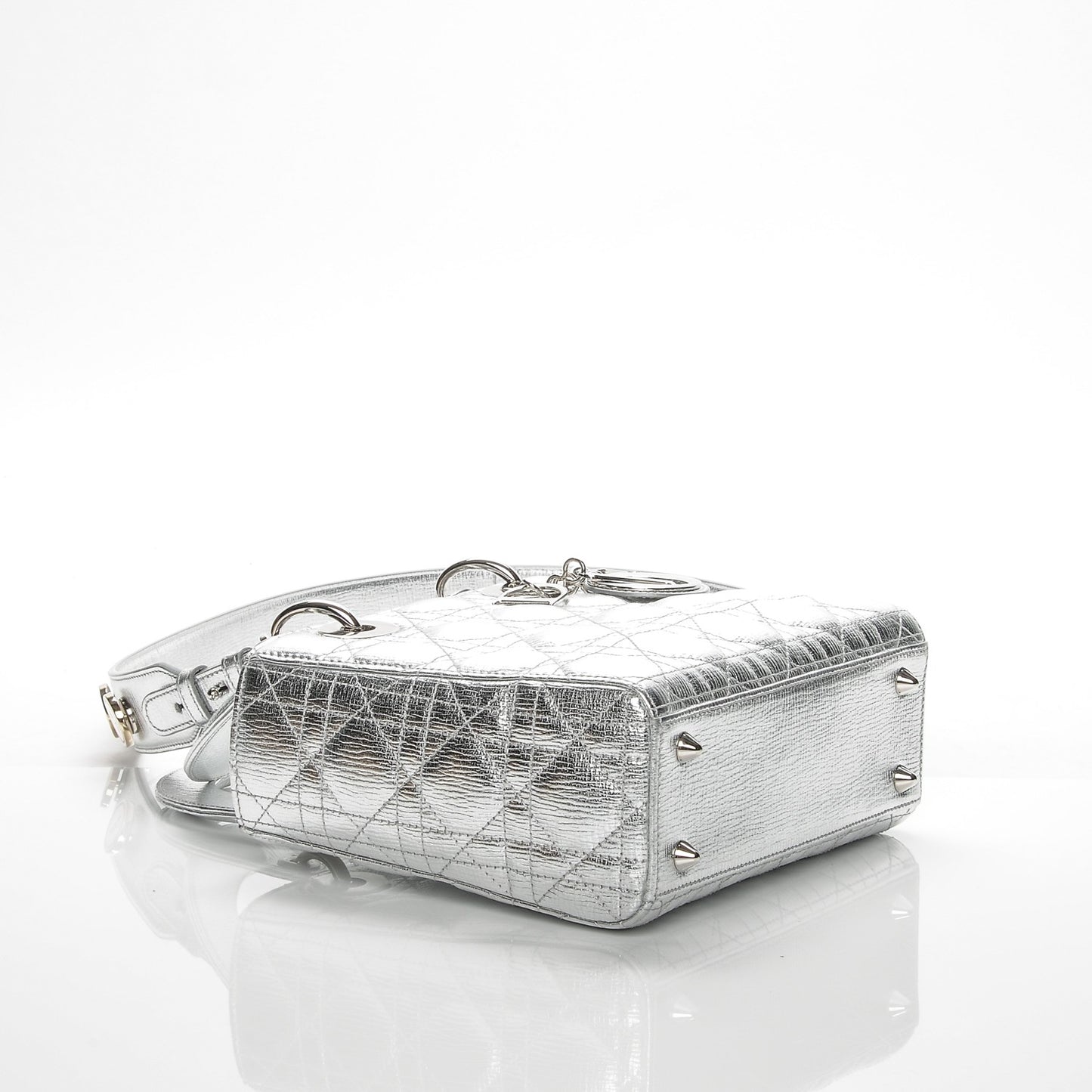 Metallic Grained Calfskin Cannage Small Lucky Badges My Lady Dior Silver