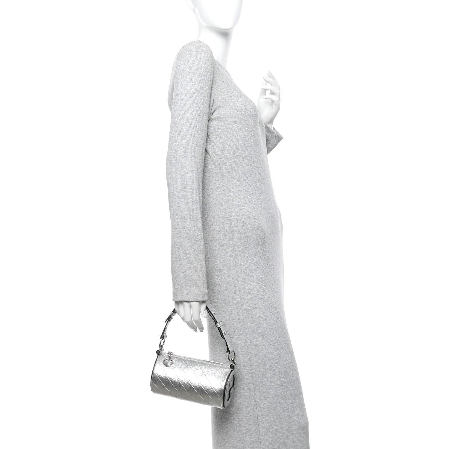 Gucci Sakai Be Green Calfskin Diagonal Stitched Mini Blondie Barrel Shoulder Bag Silver 2 of 10
