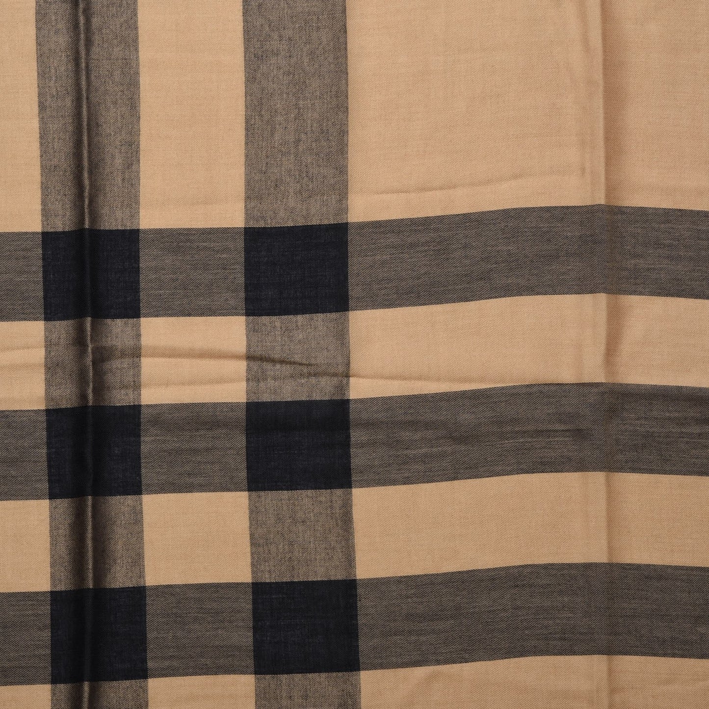 Modal Wool Overdyed Chambray Check Square Scarf Camel