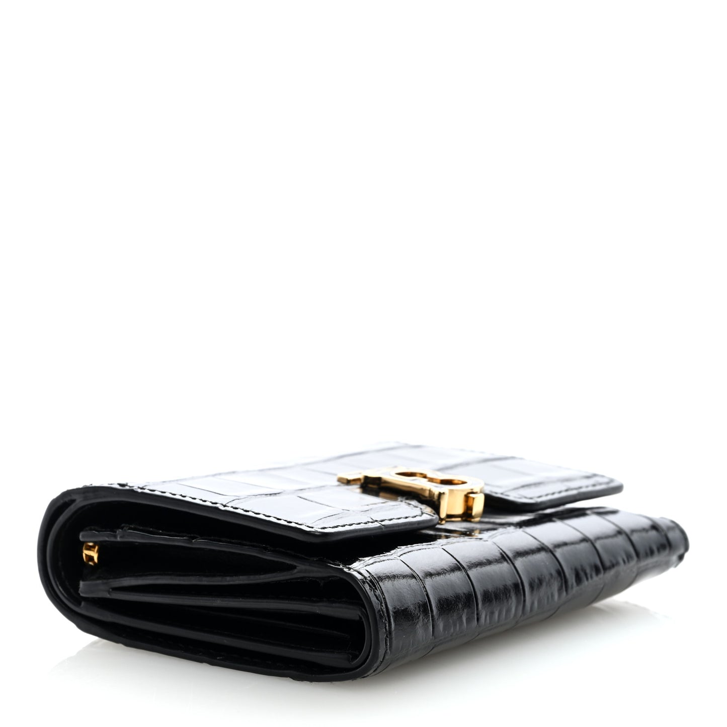 Calfskin Crocodile Embossed TB Compact Wallet Black