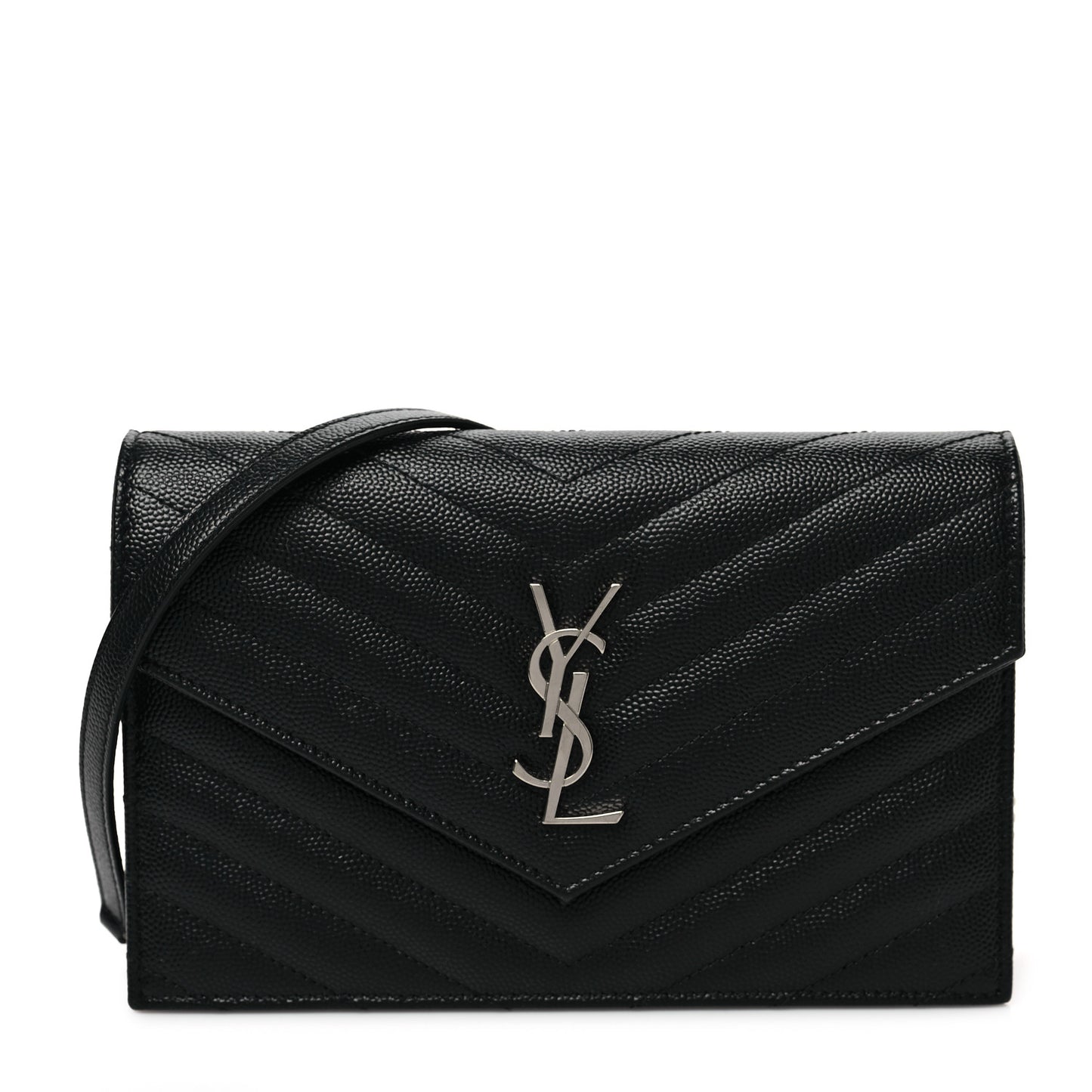 Grain De Poudre Matelasse Chevron Monogram Envelope Chain Wallet Black