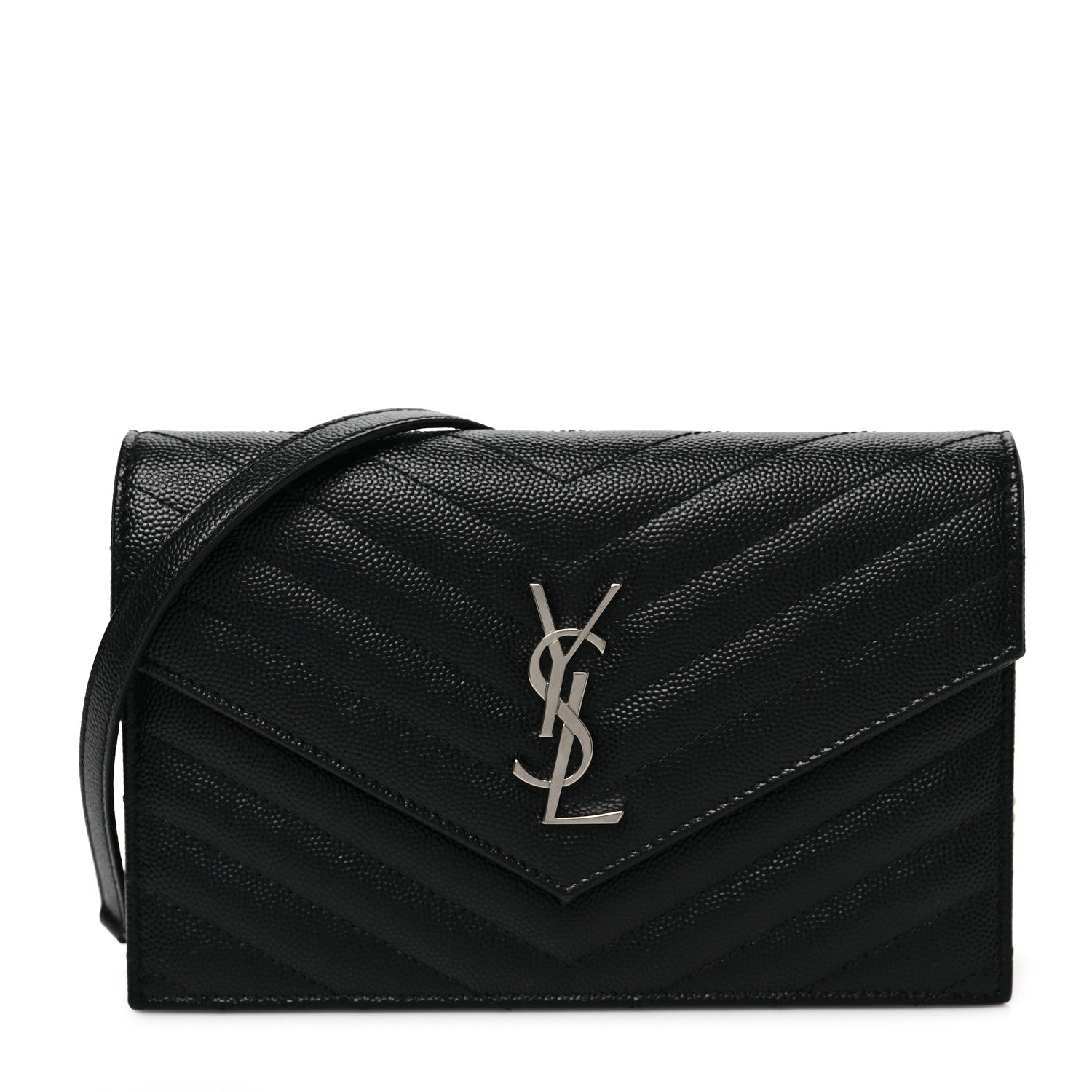 Saint Laurent Grain De Poudre Matelasse Chevron Monogram Envelope Chain Wallet Black 1 of 7