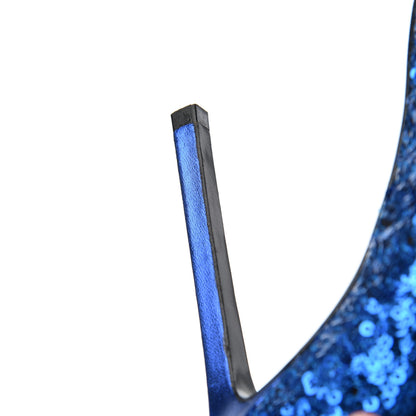 Saint Laurent Sequin Paris 105 V Cut Pumps 35 Bleu Roy 4 of 18