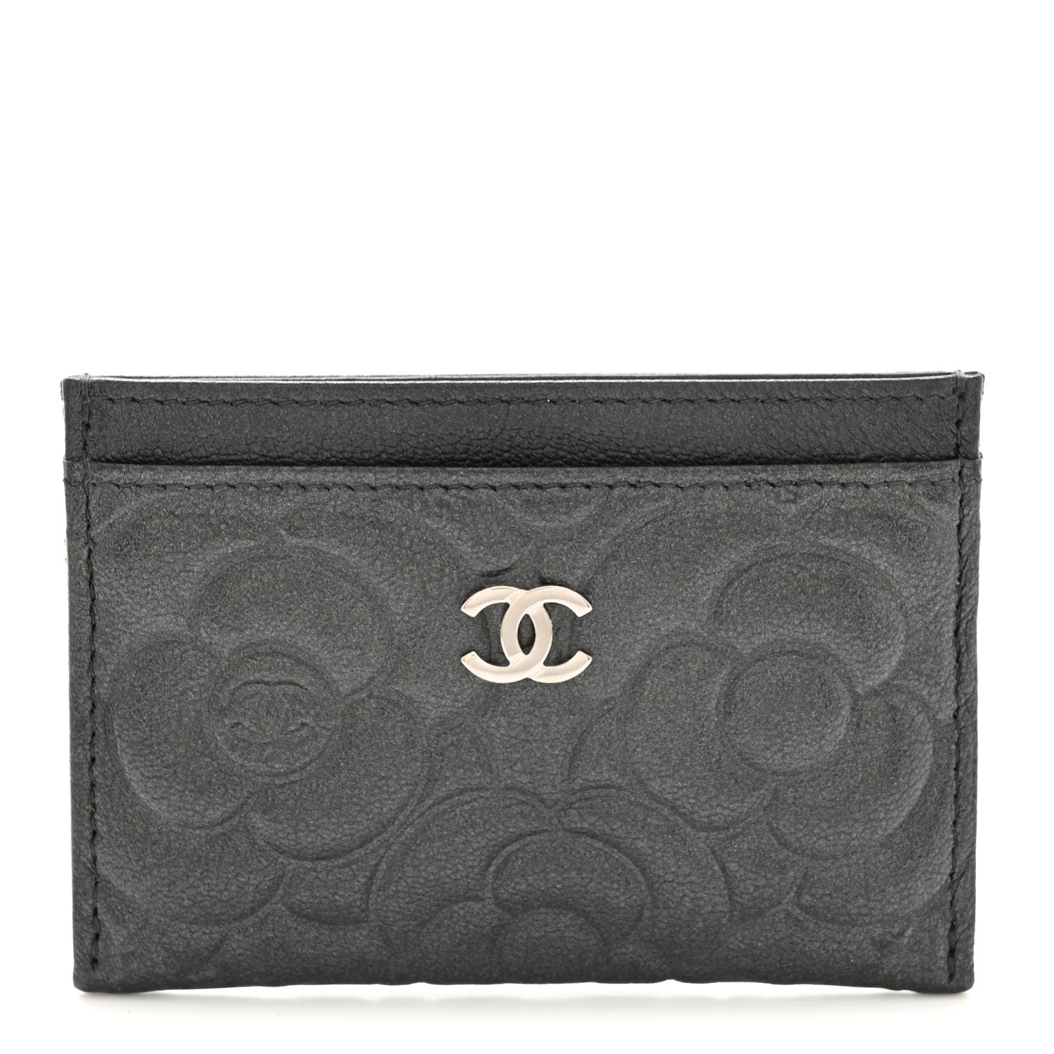 Chanel Goatskin Camellia Embossed Card Holder Grey 1 of 8