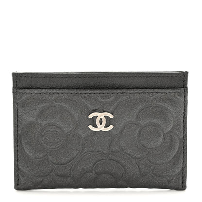 Chanel Goatskin Camellia Embossed Card Holder Grey 1 of 8