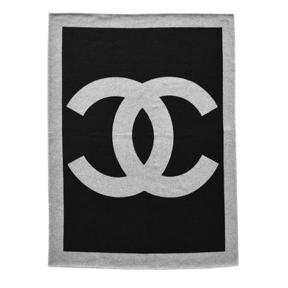 Chanel Merino Wool Cashmere CC Throw Blanket Black Grey 1 of 3