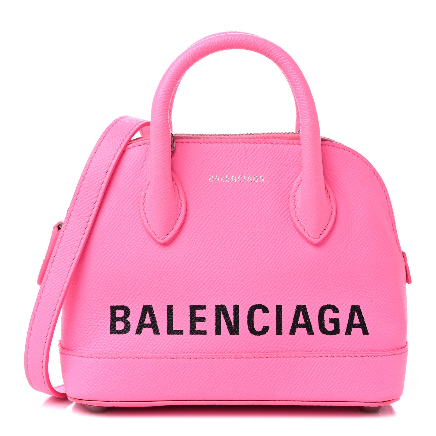 Balenciaga Signature Grained Calfskin Logo XXS Ville Top Handle Bag Acid Pink Black 1 of 16