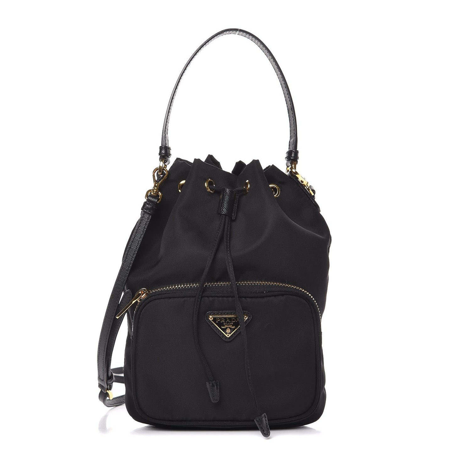 Saffiano Tessuto Nylon Mini Bucket Crossbody Bag Black