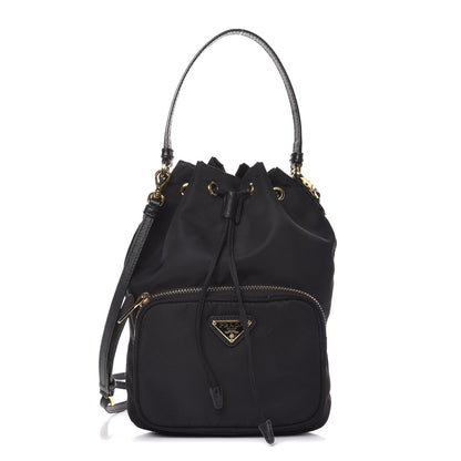 Prada Saffiano Tessuto Nylon Mini Bucket Crossbody Bag Black 1 of 8