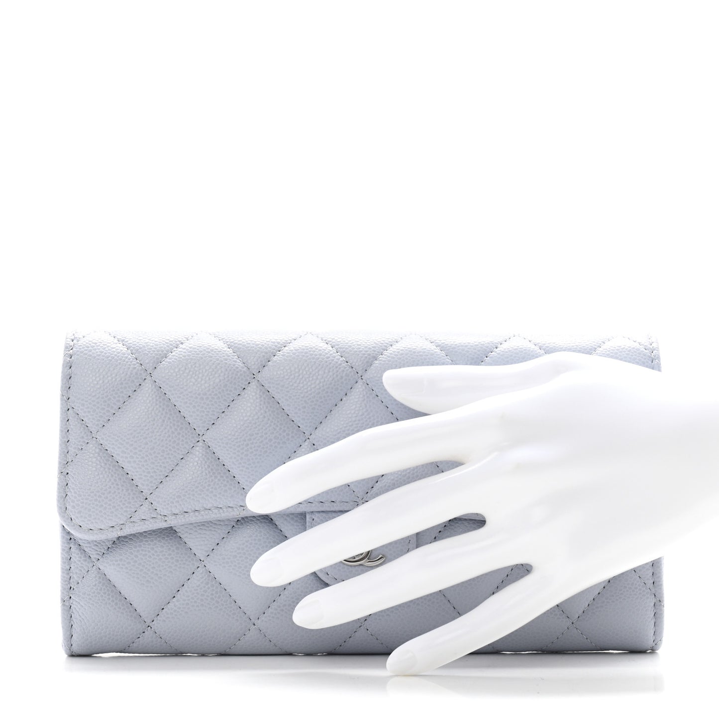 Caviar Quilted Large Gusset Flap Wallet Light Blue