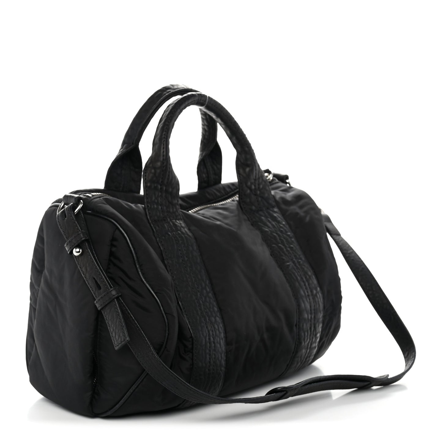 Nylon Pebbled Lambskin Rocco Nickel Hardware Black
