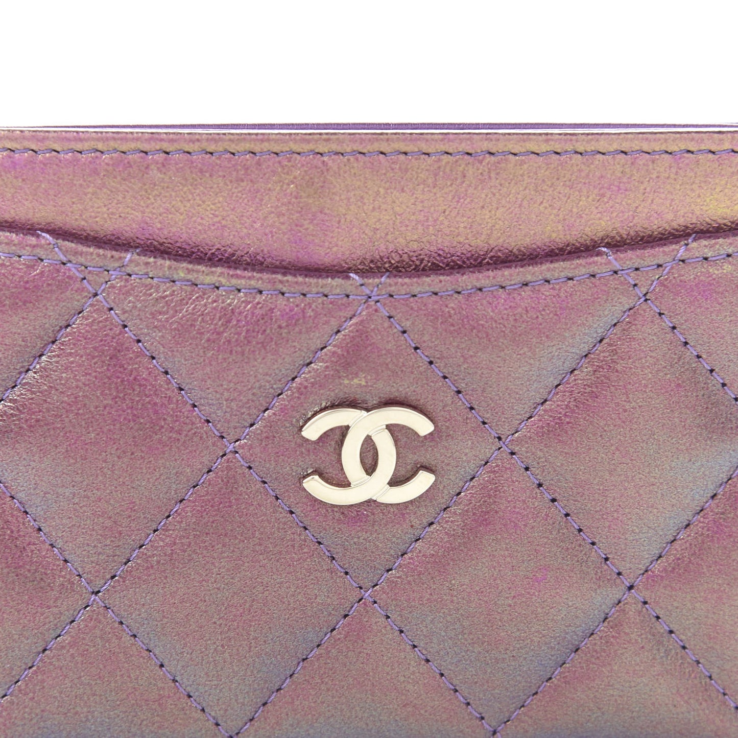 Iridescent Lambskin Quilted Card Holder Purple