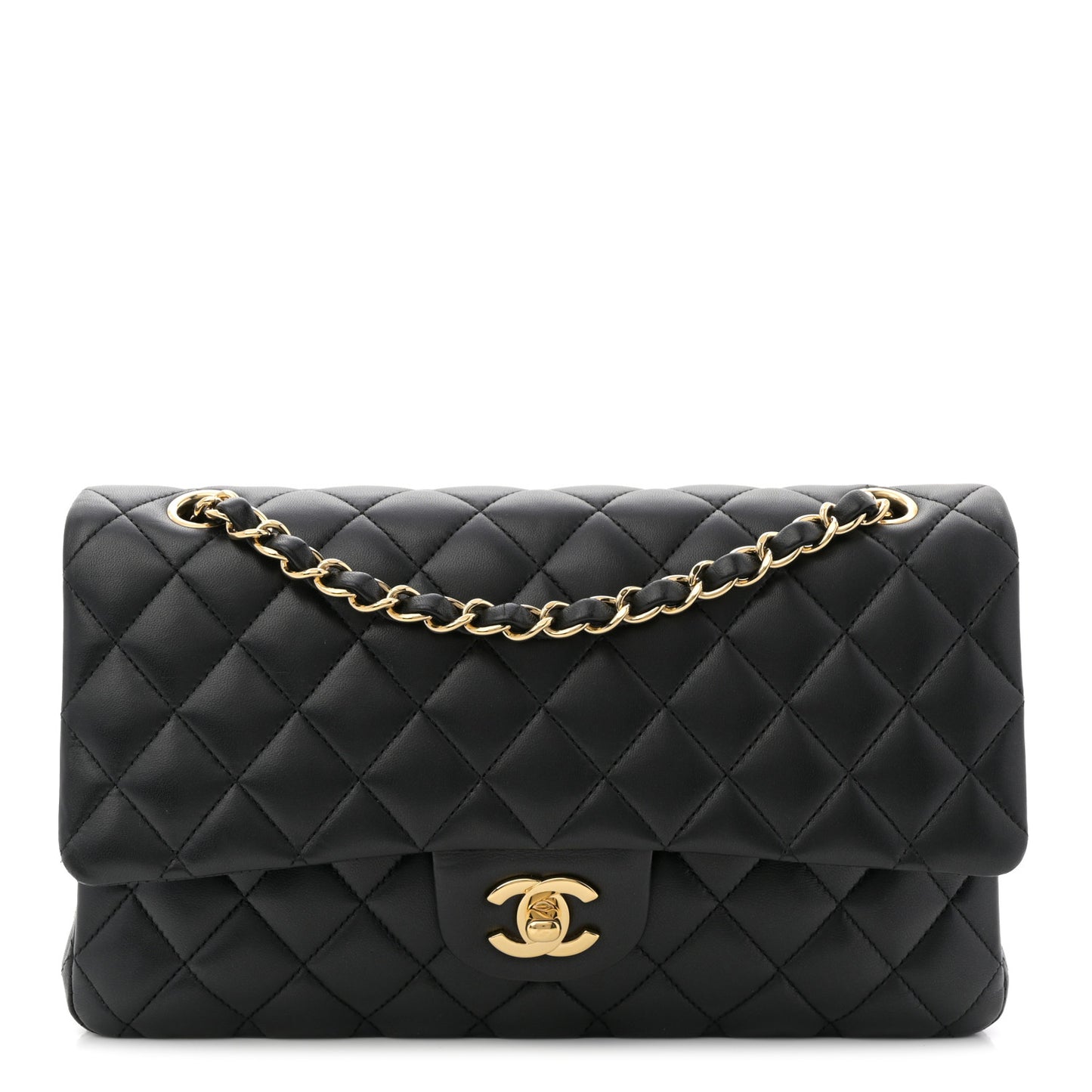 Lambskin Quilted Medium Double Flap Black