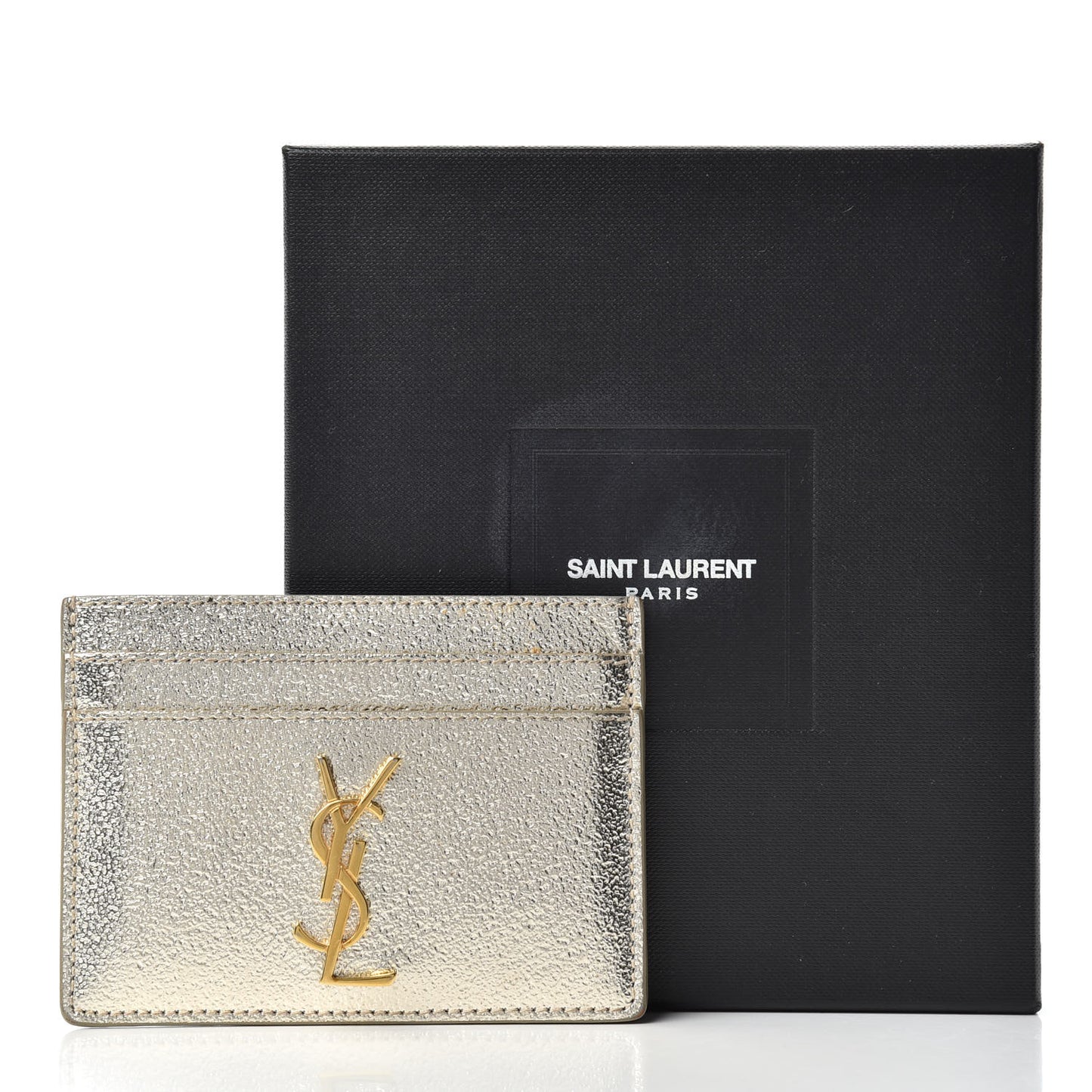 Metallic Calfskin Monogram Credit Card Case Argento