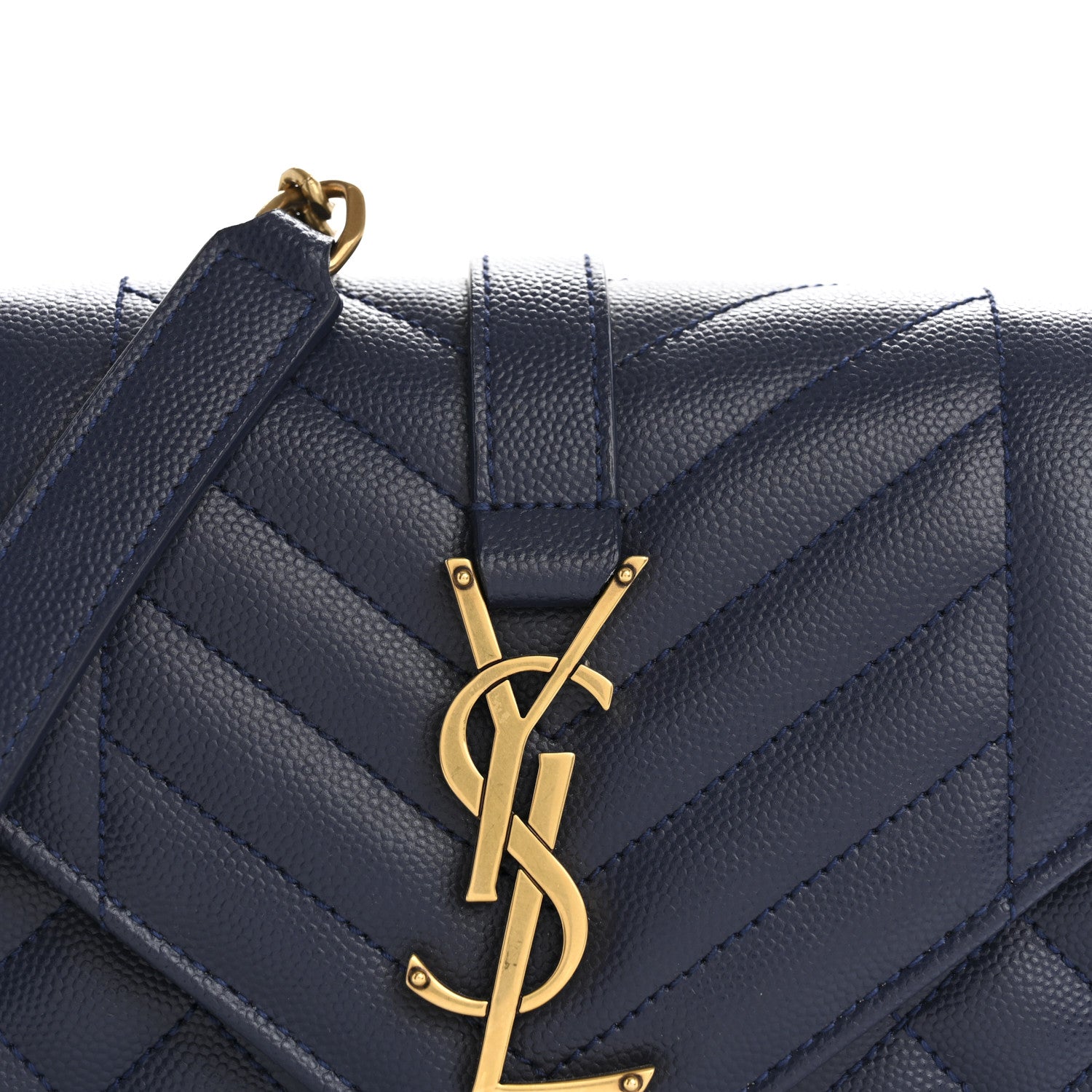 Saint Laurent Grain De Poudre Textured Mixed Matelasse Triquilt Small Monogram Satchel Blue Charron 8 of 12