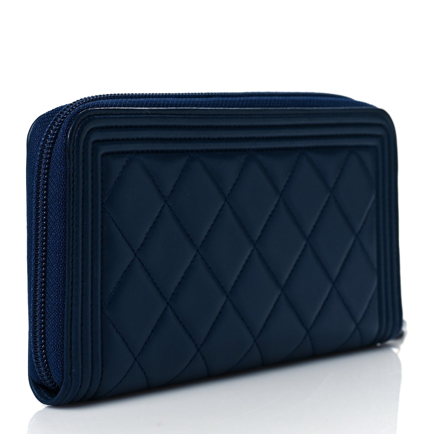 Lambskin Quilted Boy Zip Around Wallet Marine