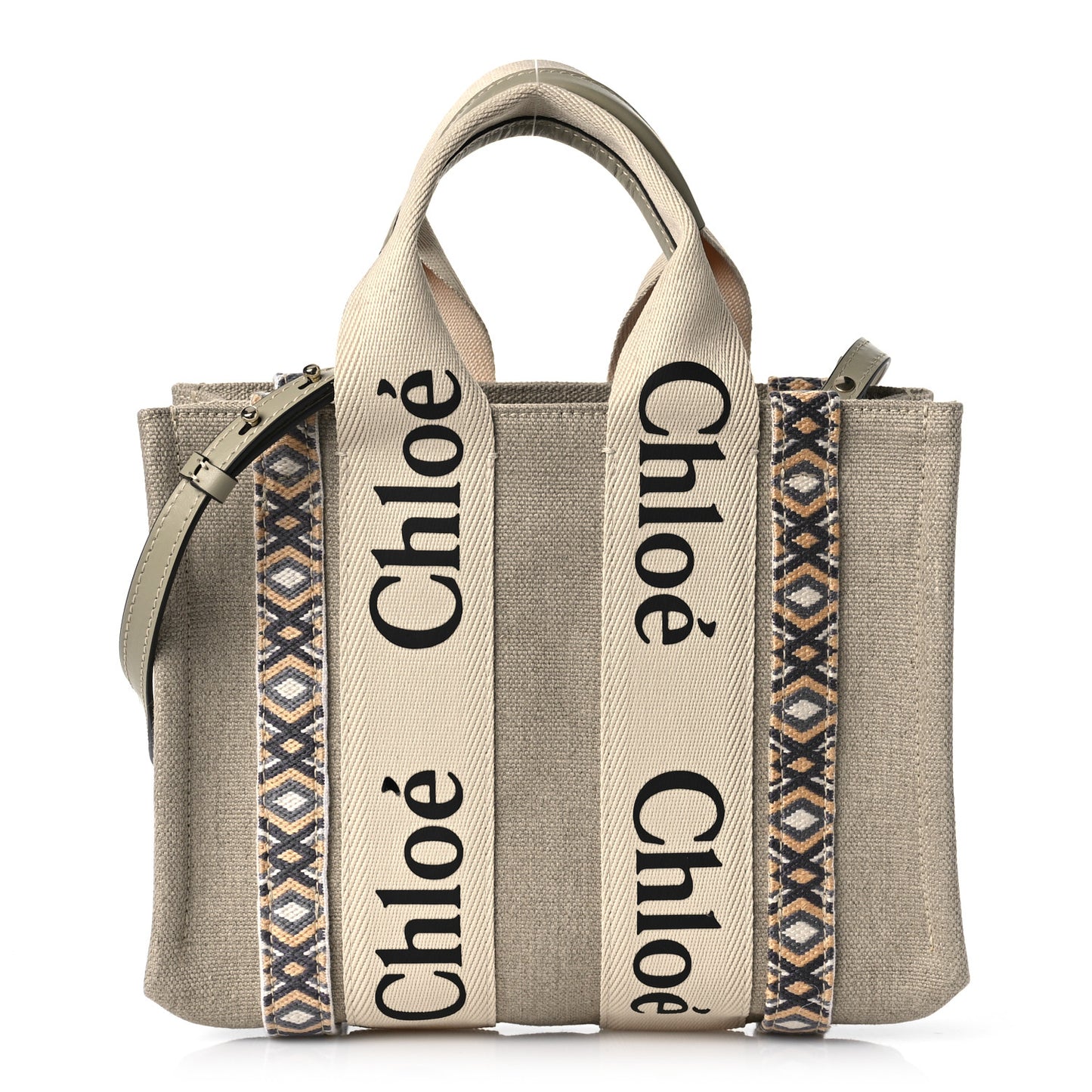 Cotton Calfskin Small Woody Ribbon Tote With Strap Slate Green
