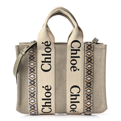 Chloe Cotton Calfskin Small Woody Ribbon Tote With Strap Slate Green 1 of 9