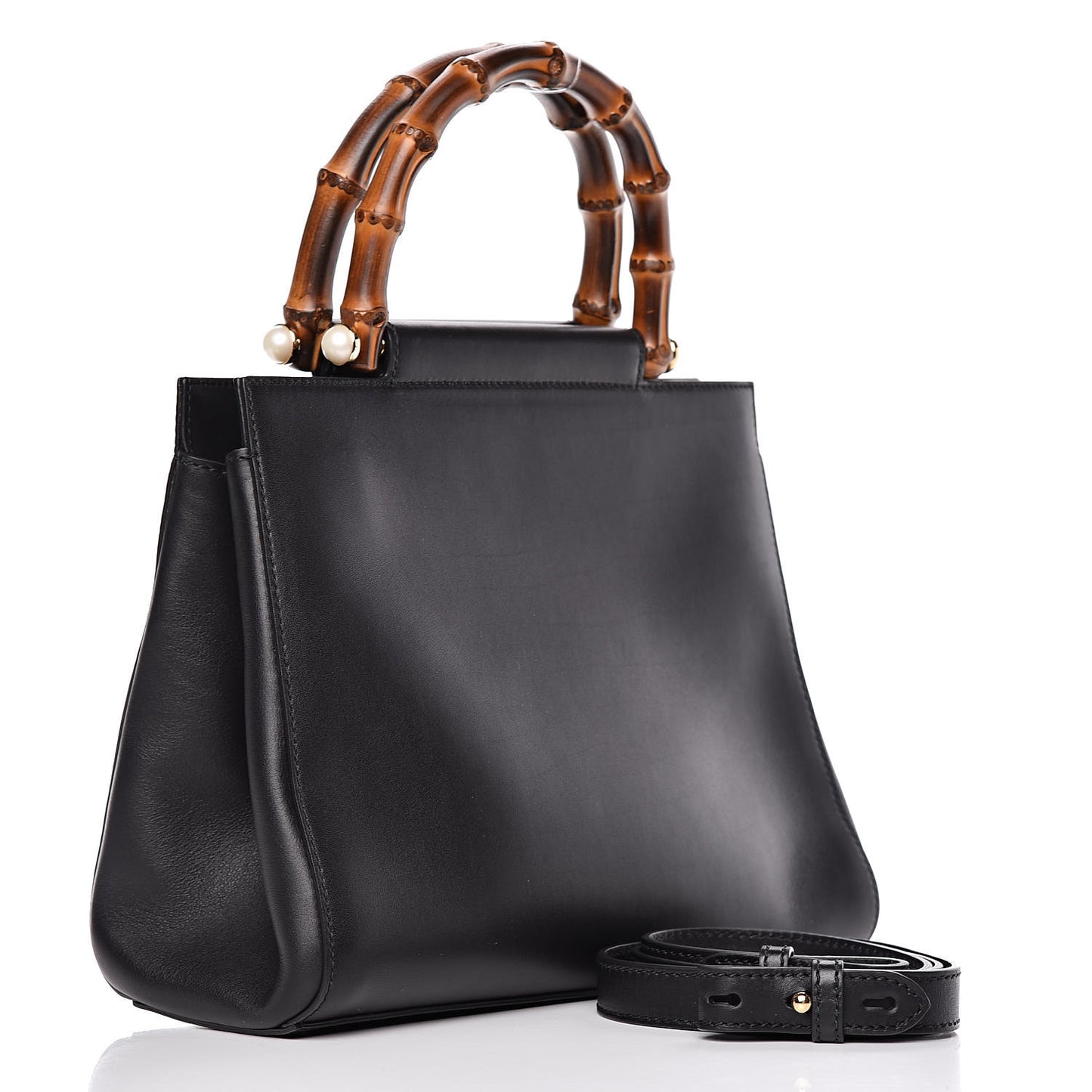 Nappa Bamboo Small Nymphaea Top Handle Bag Black