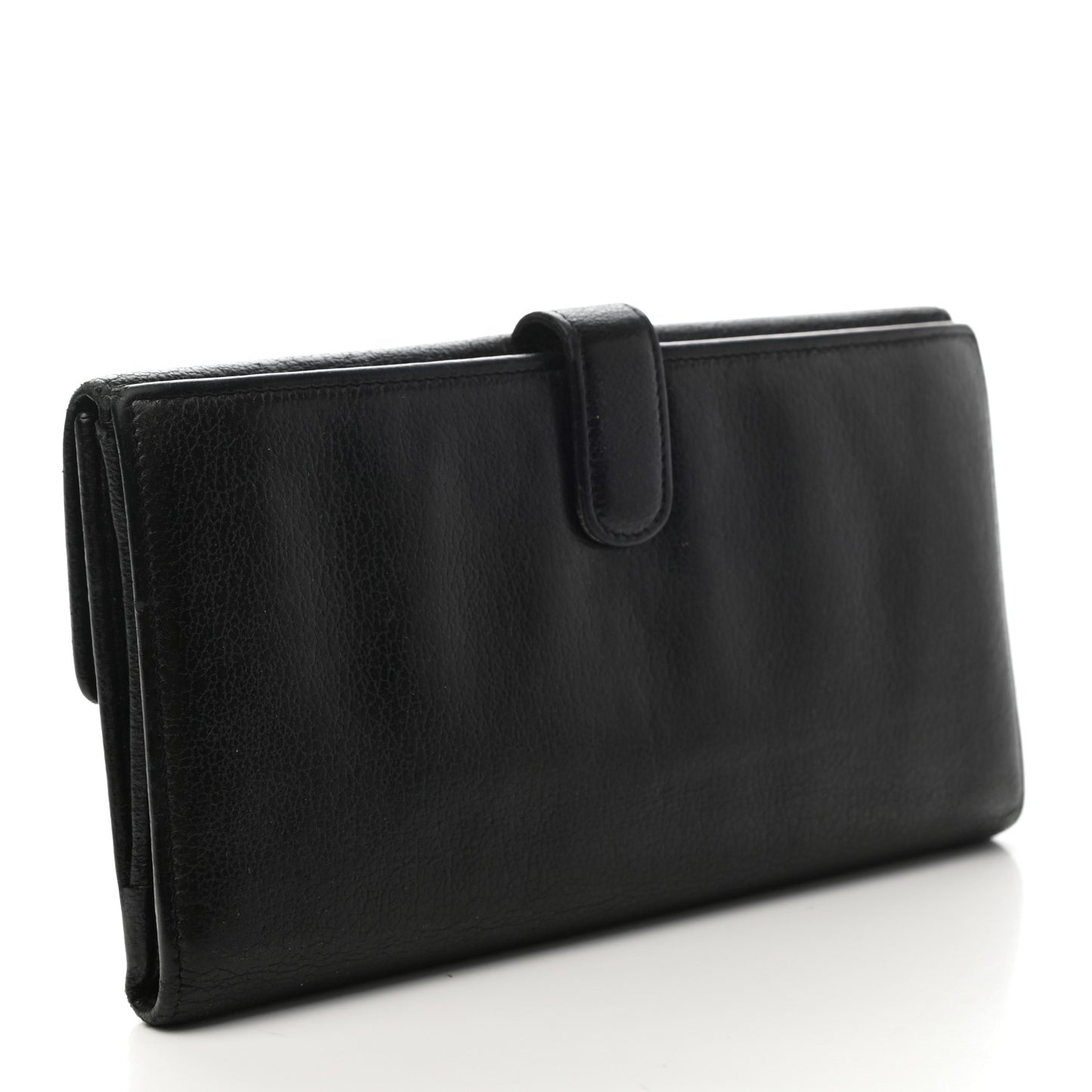 Goatskin Camellia Embossed Flap Wallet Black