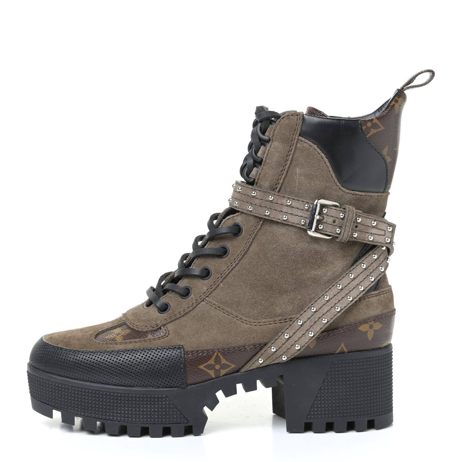 Louis Vuitton Suede Calfskin Monogram Laureate Platform Desert Boots 37 Kaki 1 of 7