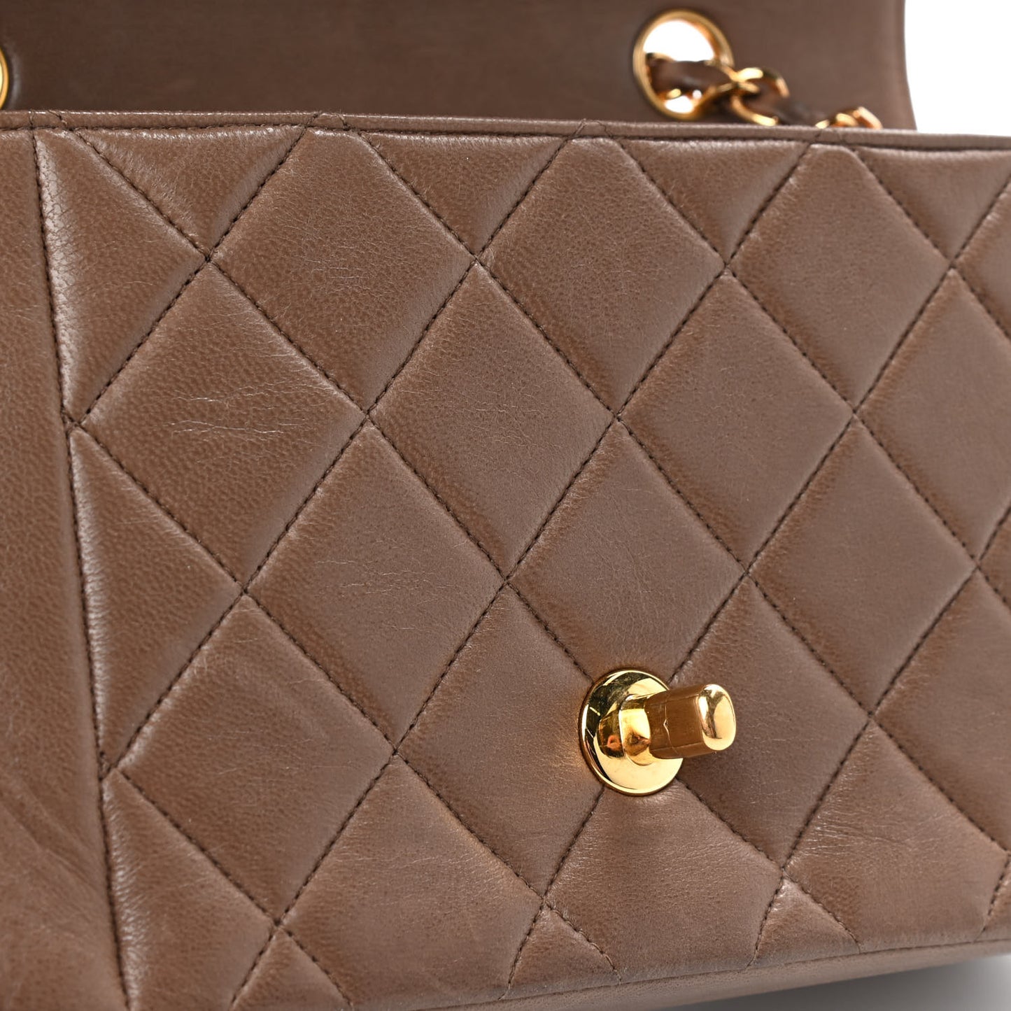 Lambskin Quilted Small Single Flap Brown