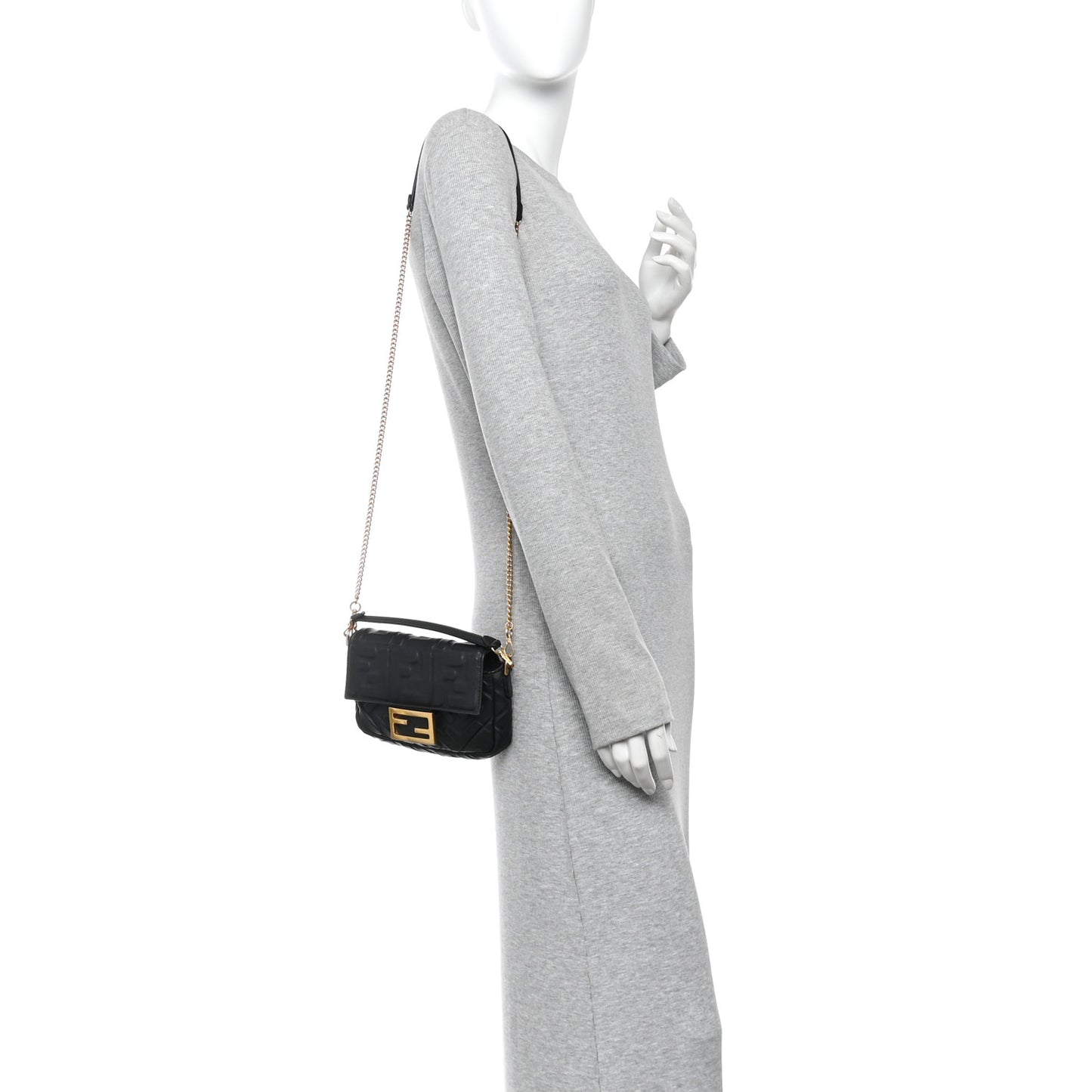 Nappa FF 1974 Embossed Mini Baguette Black