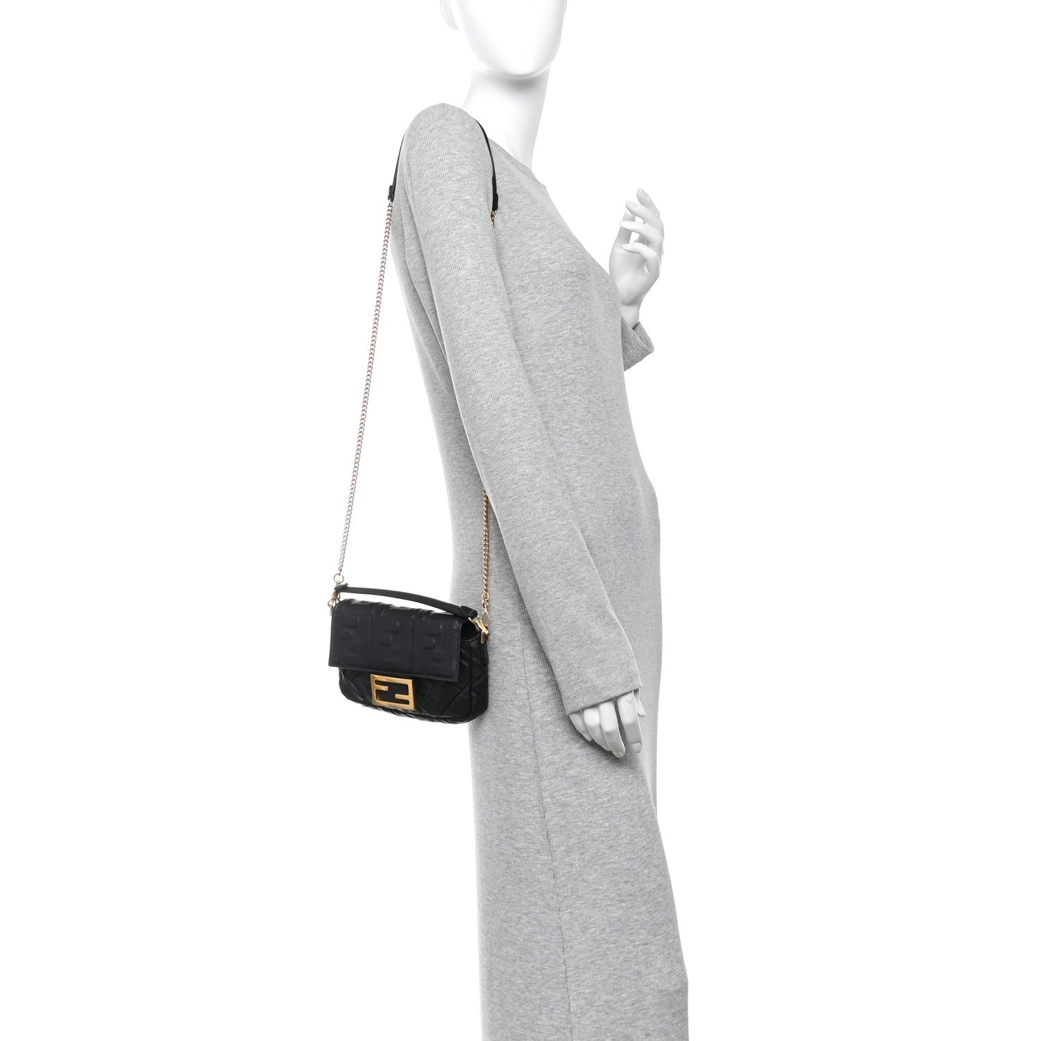 Fendi Nappa FF 1974 Embossed Mini Baguette Black 2 of 10