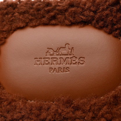 Hermes Woolskin Mens Izmir Sandals 43 Cognac 6 of 7