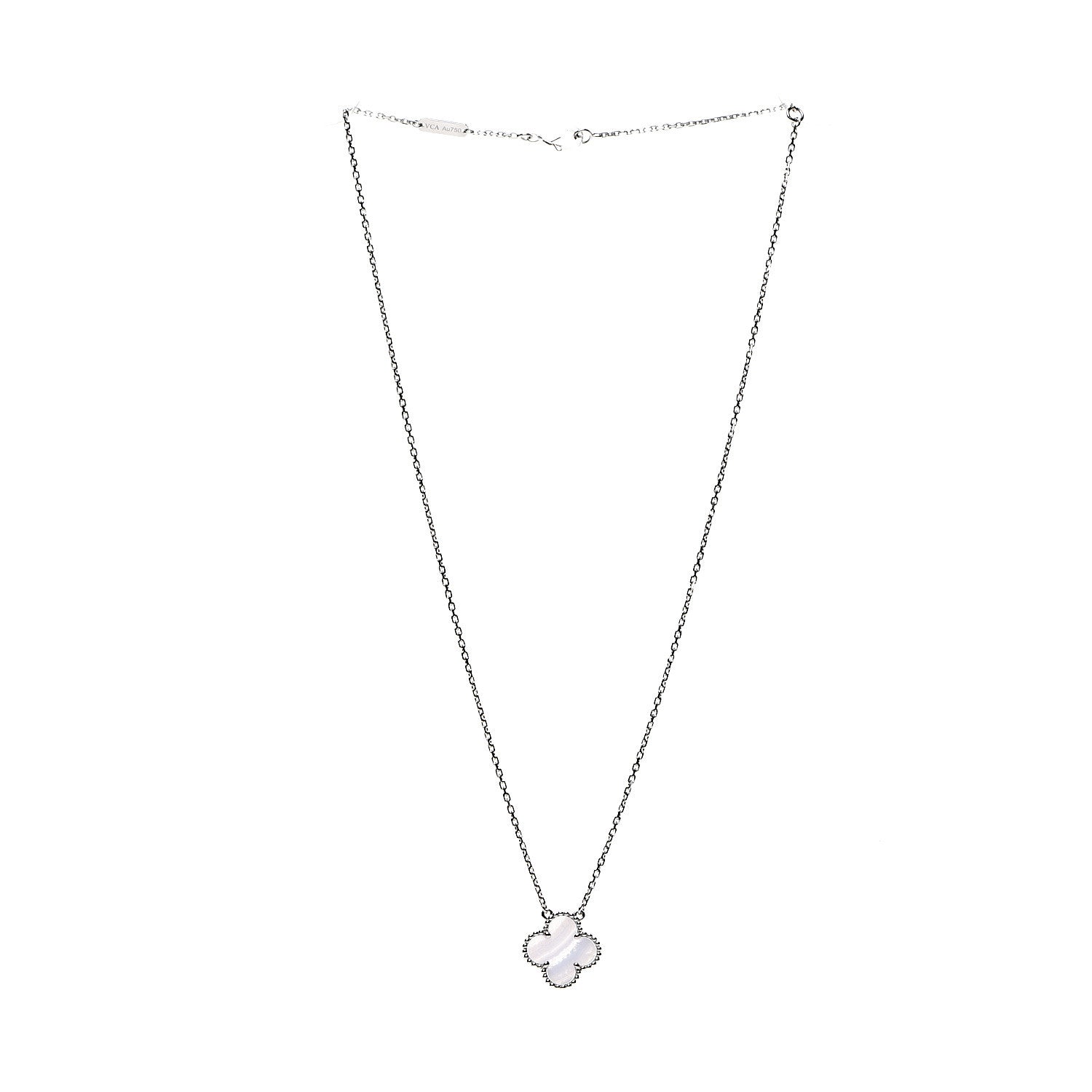 Van Cleef & Arpels 18K White Gold Chalcedony Vintage Alhambra Pendant Necklace 2 of 7