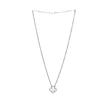 Van Cleef & Arpels 18K White Gold Chalcedony Vintage Alhambra Pendant Necklace 2 of 7