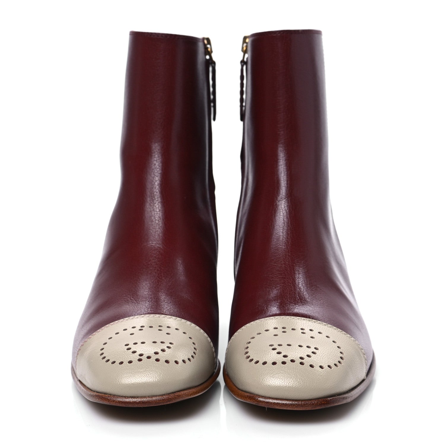 Gucci Goatskin Hills Logo Ankle Boots 37 Burgundy 2 of 8