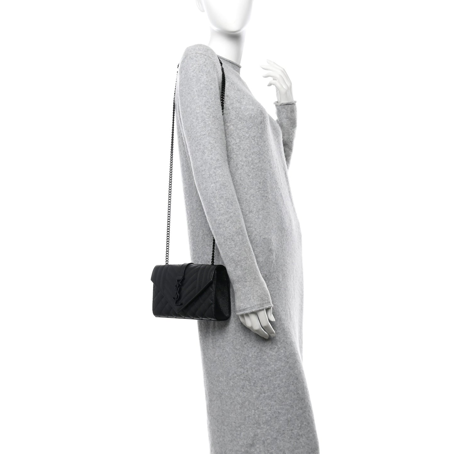 Grain De Poudre Textured Mixed Matelasse Triquilt Small Monogram Monochrome Satchel Black