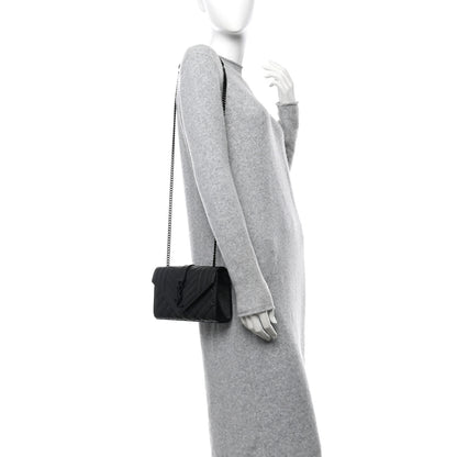 Saint Laurent Grain De Poudre Textured Mixed Matelasse Triquilt Small Monogram Monochrome Satchel Black 2 of 11