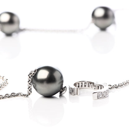 Mikimoto 18K White Gold Diamond Black South Sea Pearl 10mm Pearls In Motion Necklace 5 of 7